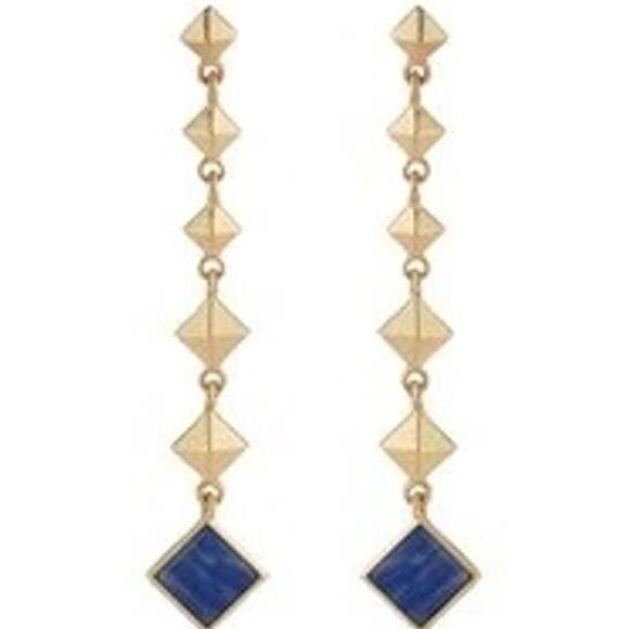 JARDIN Gold Blue Sodalite Stone Dangle Drop Post Earrings ~ NEW - Picture 5 of 7